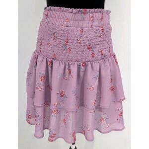 Womens Cottagecore Shabby Chic Mini Skirt Large Tiered Floral Peasant Prairie